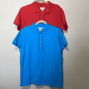 Neiman Marcus Exclusive Women's Polo Shirts- Blue & Orange. Lot Of 2. NWOT.